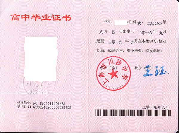 上海市高中畢業(yè)證內芯