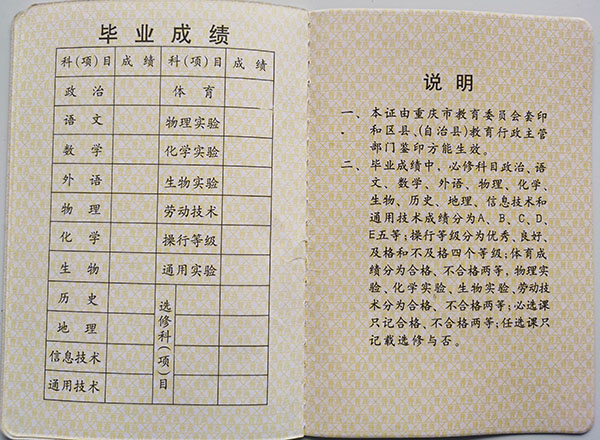 南川2005年高中畢業(yè)證成績單