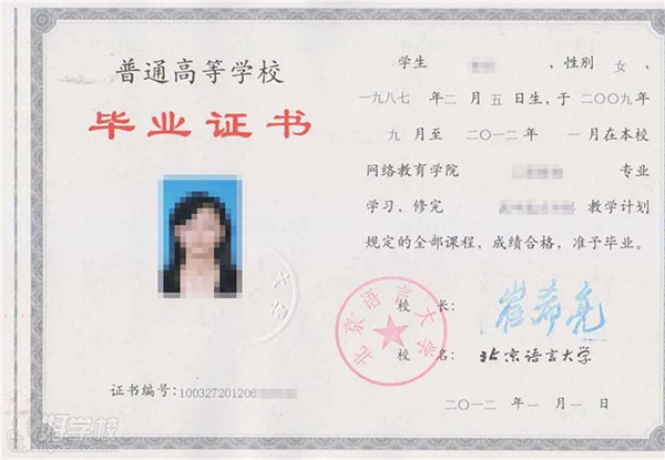 1995年大專畢業(yè)證樣本