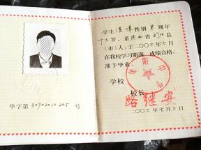 陜西子洲2004年高中畢業(yè)證樣本